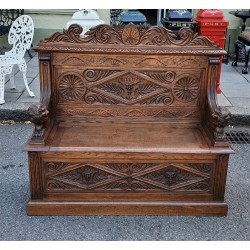 Monks Bench With Pair Lion Ends